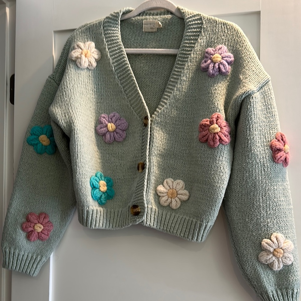 Floral Knit Cardigan Sweater